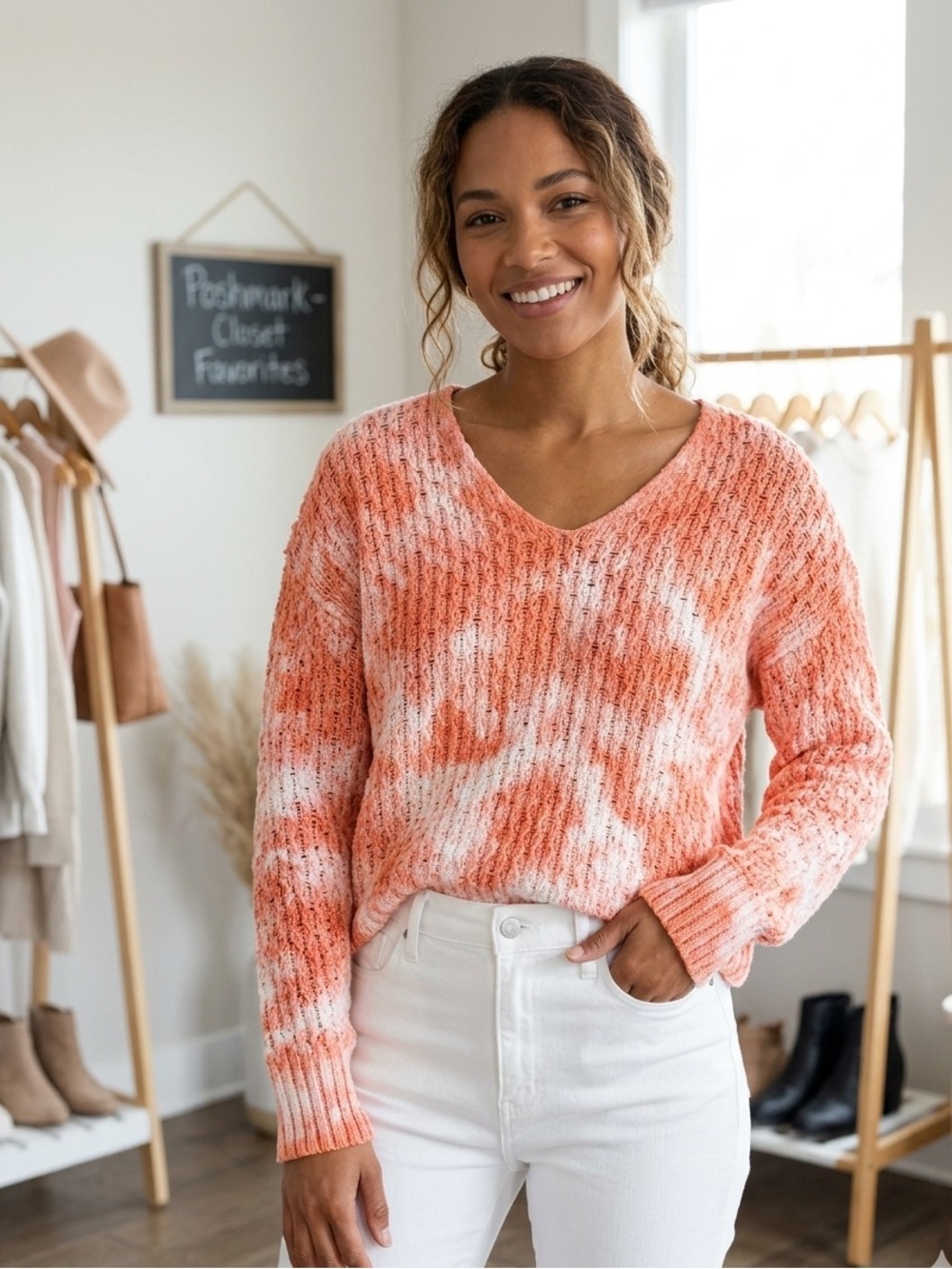 Anthropologie Pilcro Christian V-Neck Tie Dye Pointelle Knit Sweater XS